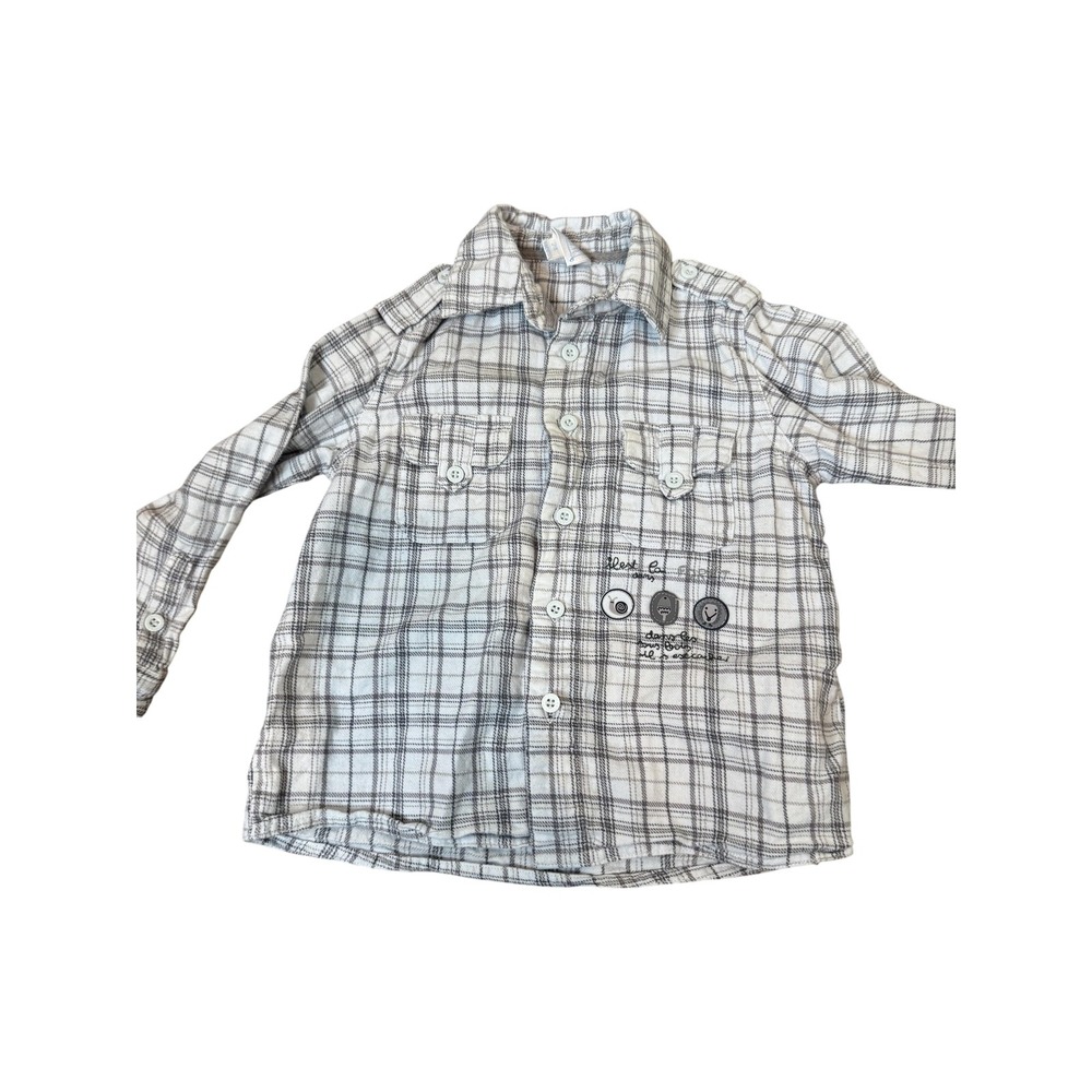 Cadet Rousselle Shirt Boys 18-24 Months White Plaid Button‎ Up Long Sleeve Top